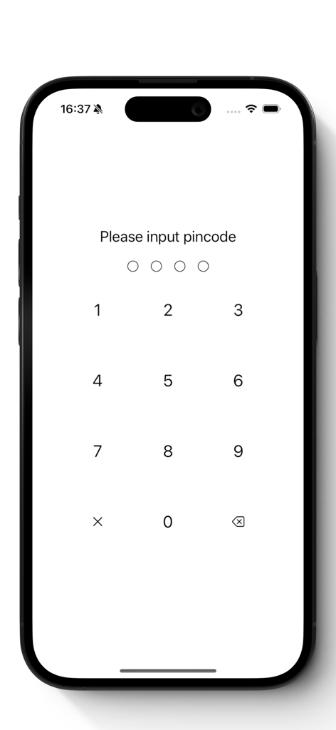 Security PIN input screen on an iPhone for the KedaReader app
