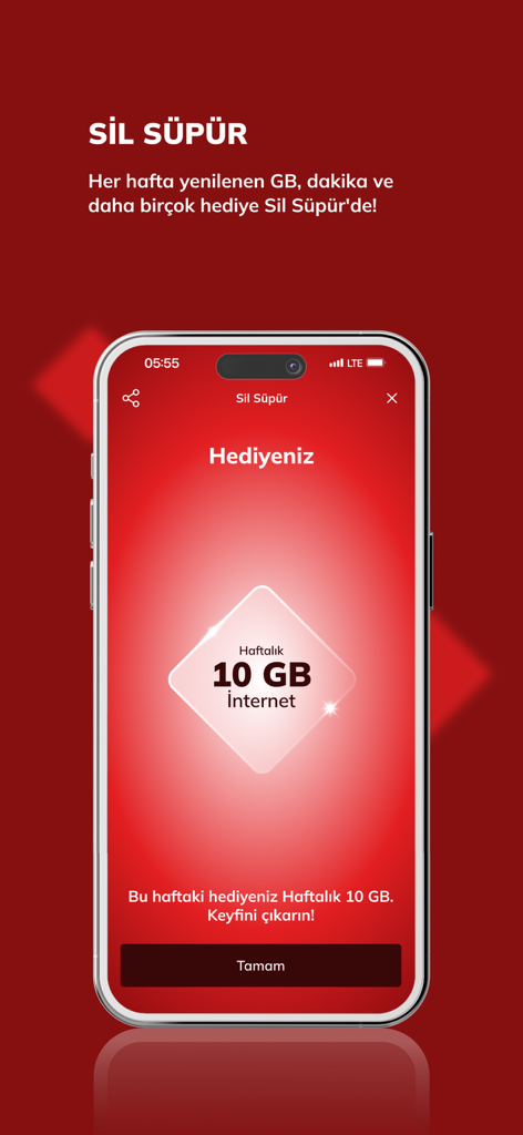 Bimcell Online İşlemler - Bimcell app screen showing a weekly 10 GB internet reward from the Sil Supur feature.