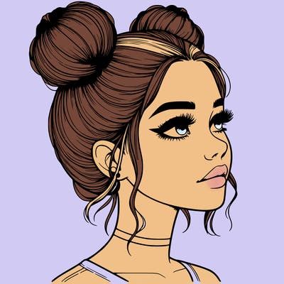 realistic girl with buns on the top of her head