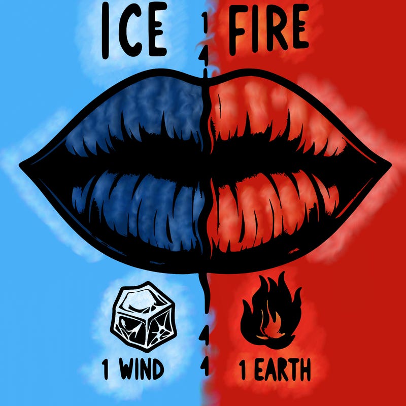 realistic lip split in fourth . 1 fourth ice 1 fire 1wind 1 earth