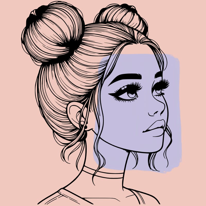 realistic girl with buns on the top of her head