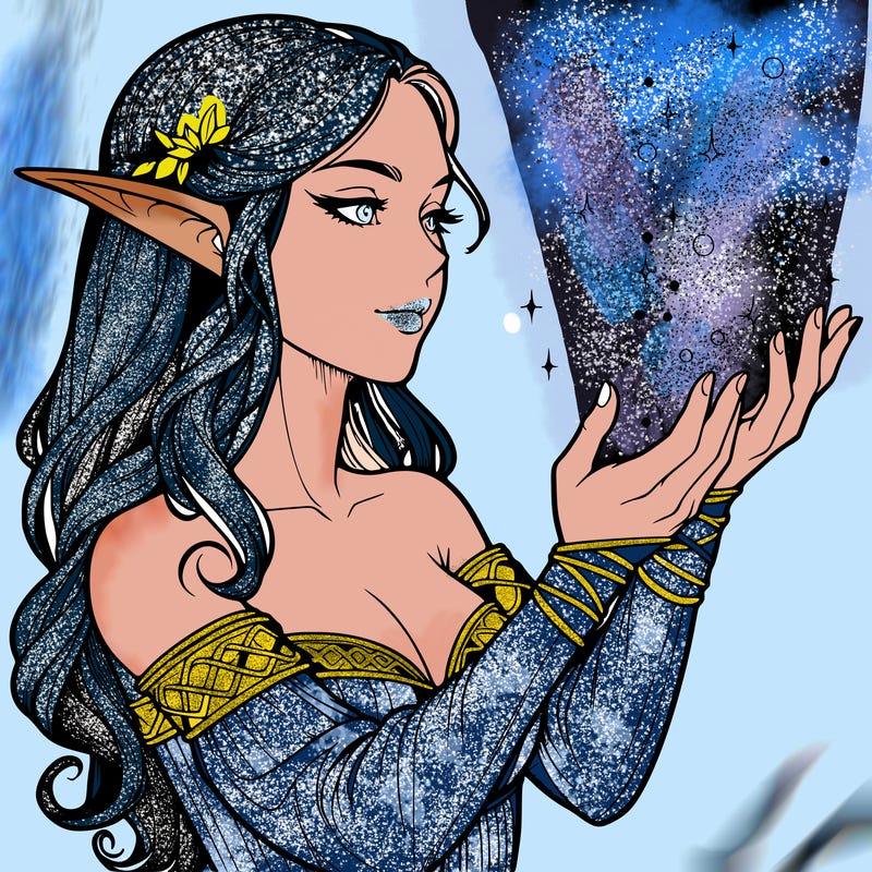 realistic elf girl doing magic