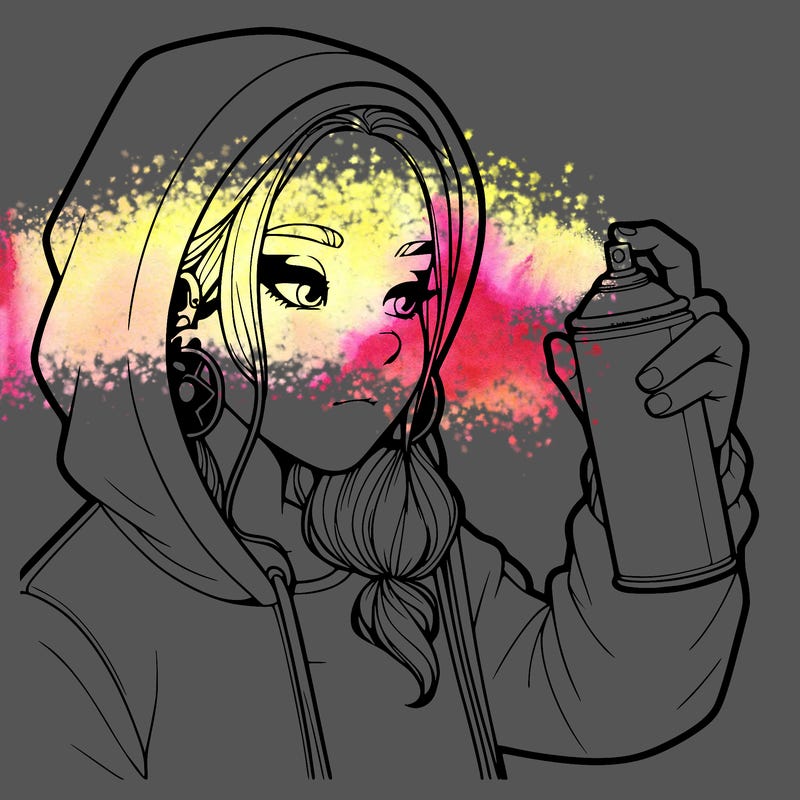 a realistic girl, spray painting