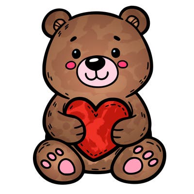 bear sitting down with a heart in its hand