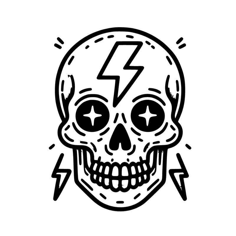 skull with lightning in eyes