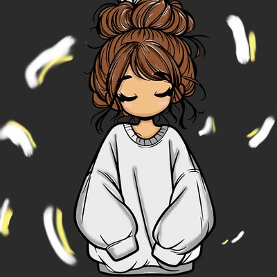 girl with baggy sweatshirt and messy bun