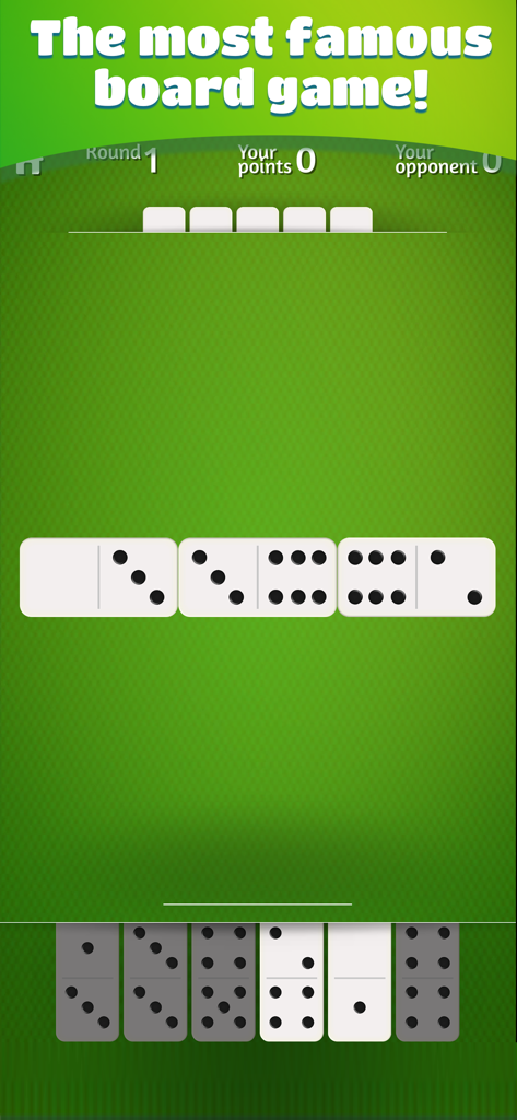 Classic dominoes game interface showing white tiles on a green background