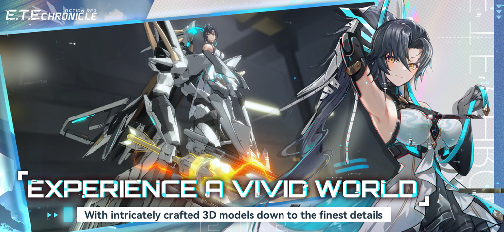 E.T.E Chronicle - An anime pilot standing by a detailed mecha in E.T.E Chronicle