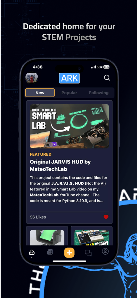 ARK - Community Hub for STEM - ARK app interface showing a feed of STEM and engineering projects