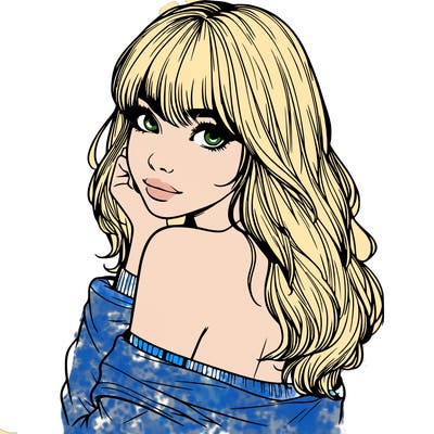 realistic girl with bangs looking over her shoulder