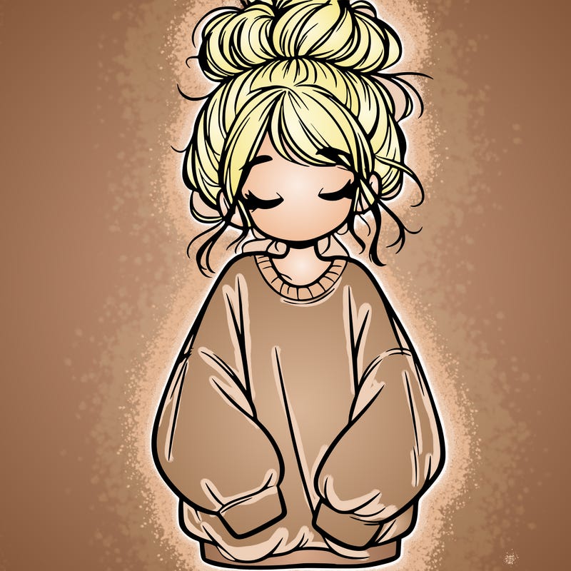 girl with baggy sweatshirt and messy bun