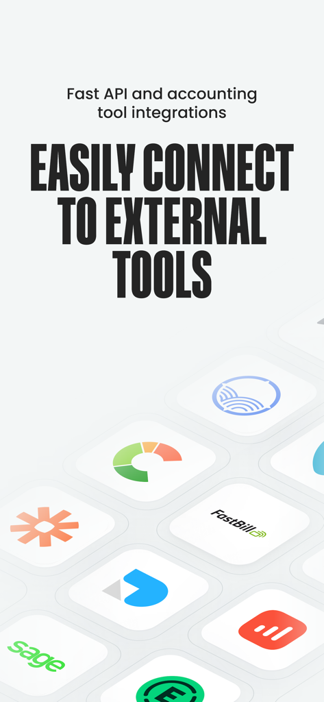 Finom • Business Account - Finom Geschäftskonto-Bildschirm, der Integrationen mit externen Buchhaltungstools und APIs zeigt
