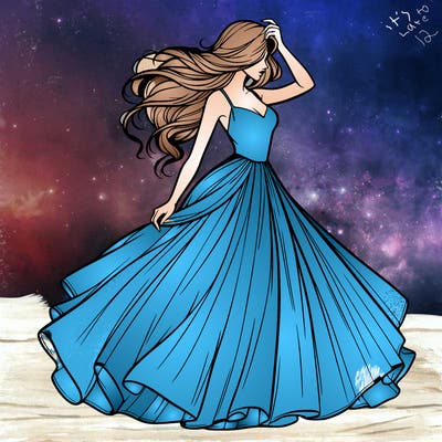 realistic woman with dress flowing in the wind