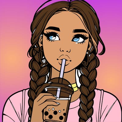 realistic girl with braided hair drinking boba