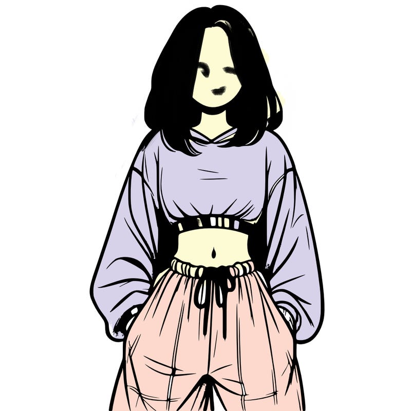 realistic girl faceless with baggy pants and a crop top