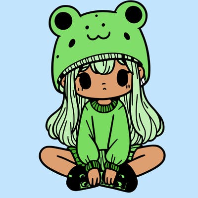 a girl wearing a frog hat and some frog socks