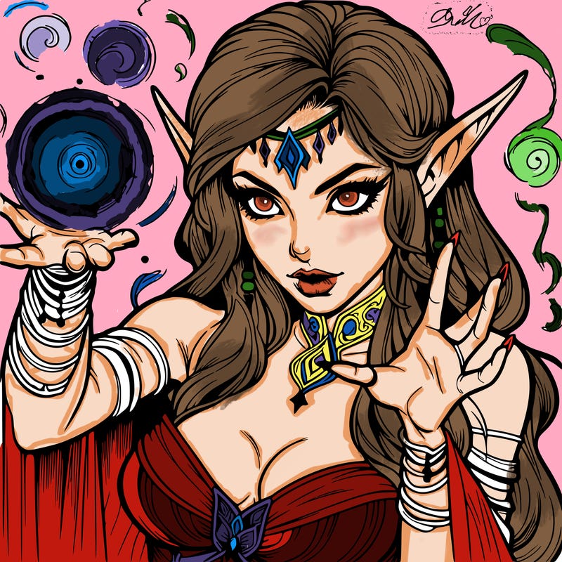 realistic scary beautiful elf sorceress casting spell