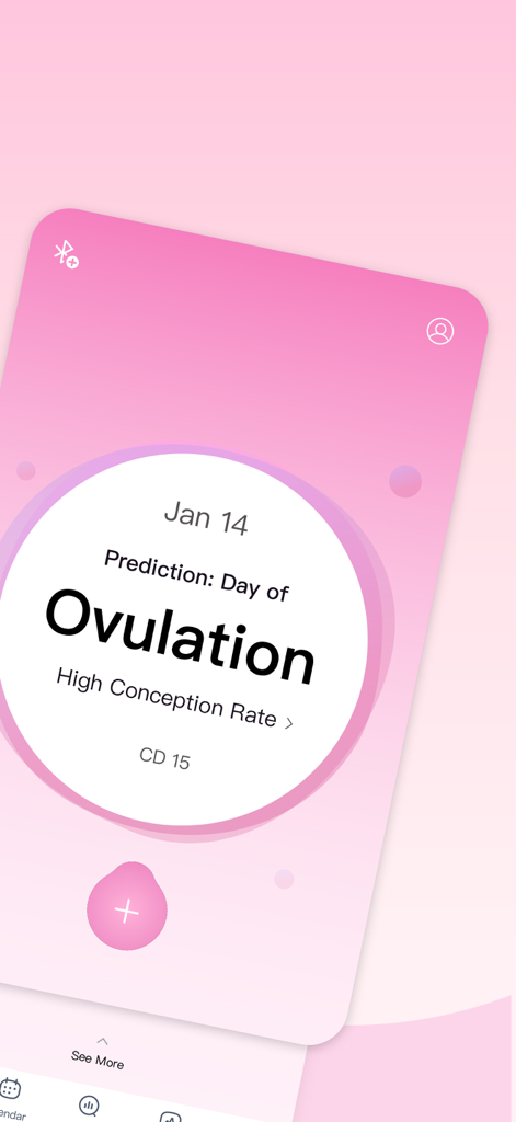 페모미터 앱 화면에 배란일 예측 및 높은 임신율이 표시됩니다.