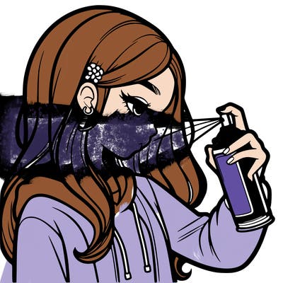 a realistic girl spray painting