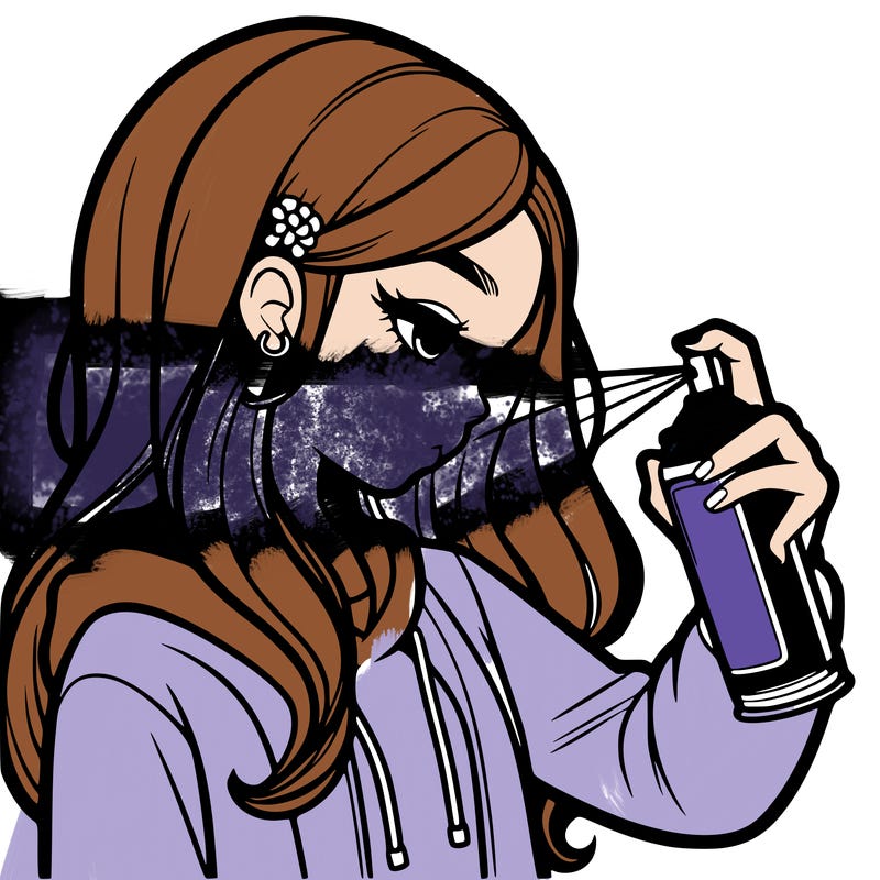 a realistic girl spray painting