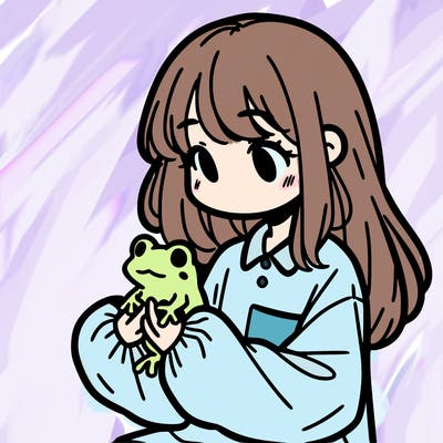 girl with long hair and a oversized shirt. and she is holding a frog