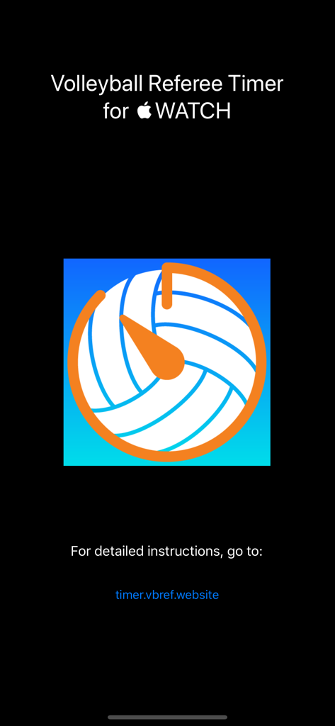 Volleyball Referee Timer - Volleyball Referee Timer app splash screen showing logo and website for Apple Watch