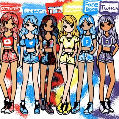 a group of girls wearing crop tops and shorts