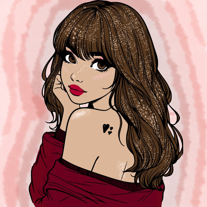 realistic girl with bangs looking over her shoulder