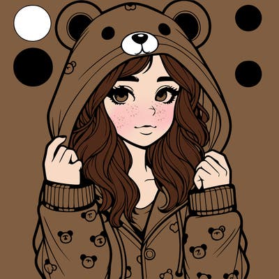 realistic girl in a animal pjs hoodie