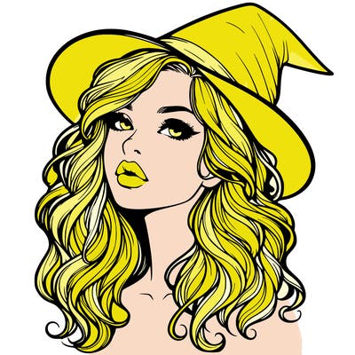 realistic witch girl with wavy hair and lips