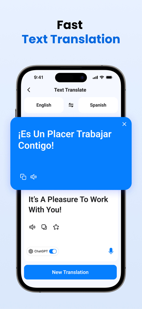 Veloce traduzione di testo dall'inglese allo spagnolo sull'interfaccia dell'app mobile Go Translate
