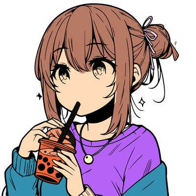 manga character drinking boba