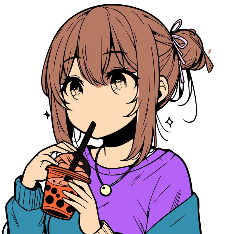 manga character drinking boba