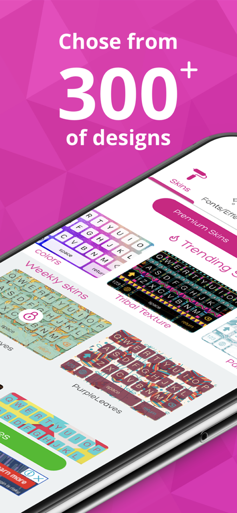 Showcase of various aesthetic keyboard skins for iPhone.