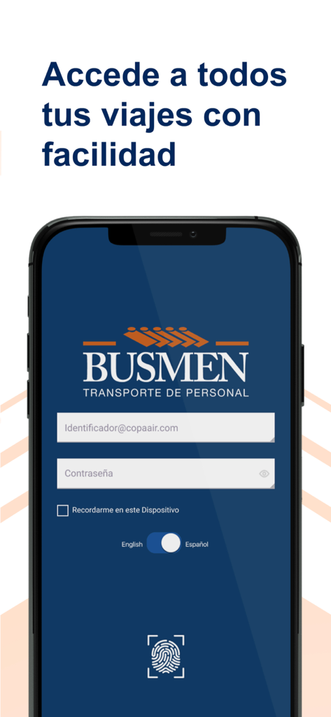 Copa Recojo - Tela de login para o aplicativo de transporte de tripulação Copa Recojo