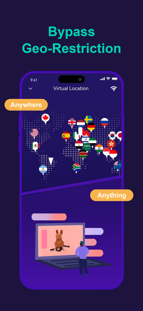 PlatoVPN Fast:Super VPN Proxy - PlatoVPN app screen showing a world map with global server locations to bypass geo-restrictions