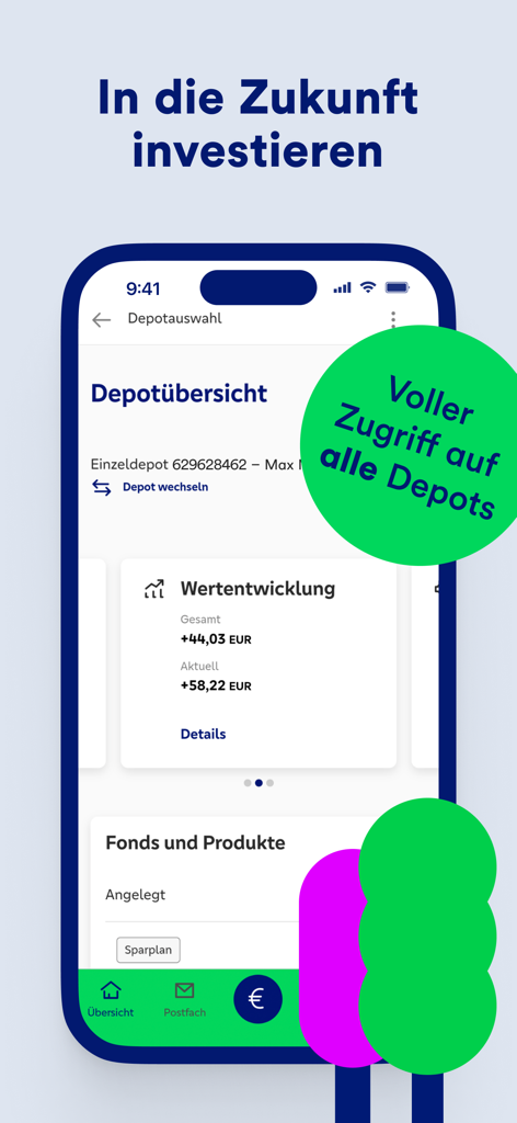 GLS Banking - GLS Banking app showing investment portfolio overview and performance tracking