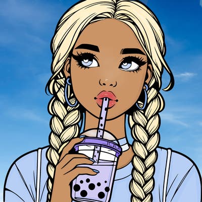 realistic girl with braided hair drinking boba