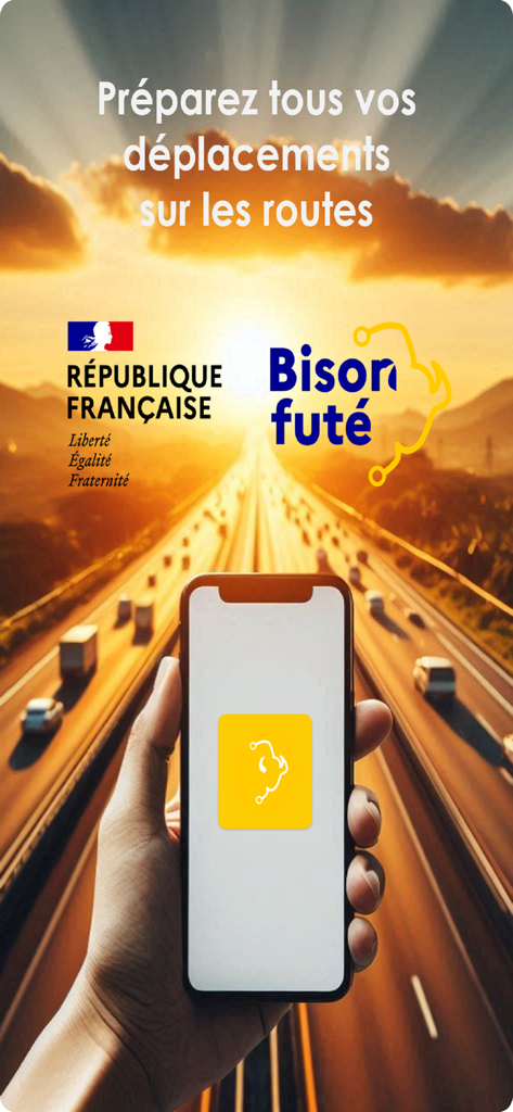 Bison Fute official French traffic and road trip planning app on a smartphone