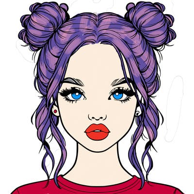 realistic girl with two buns in hair and lips