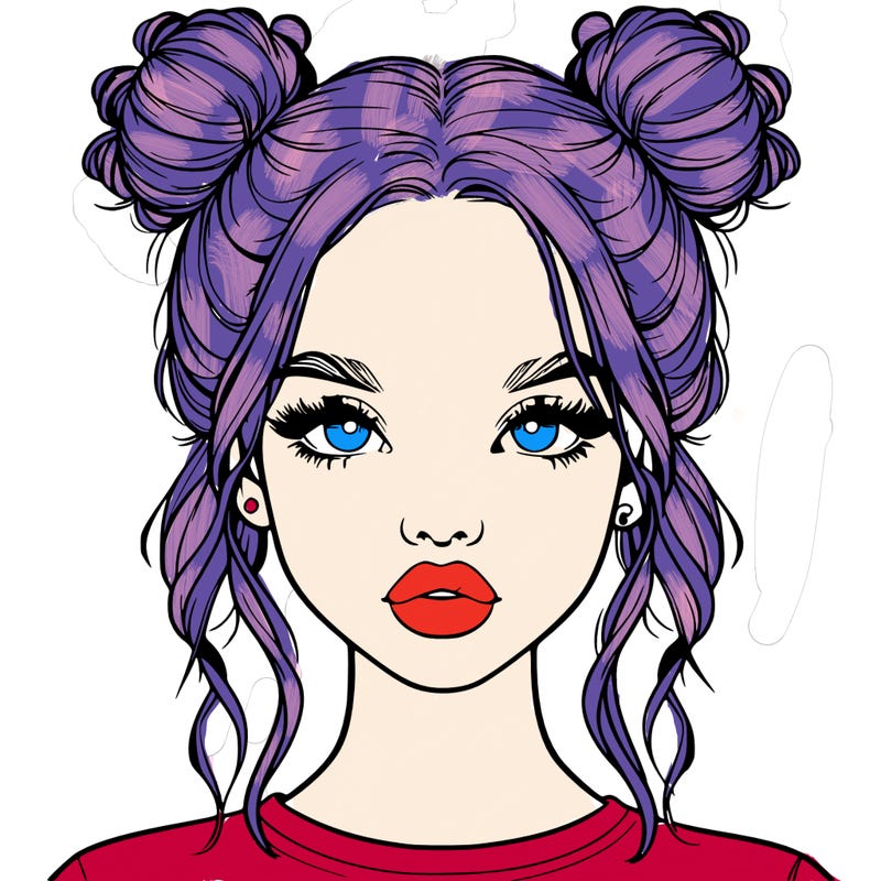 realistic girl with two buns in hair and lips