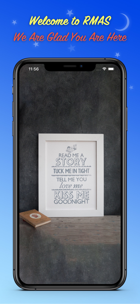 Read Me A Story - Welcome screen for Read Me A Story app featuring a framed bedtime poem