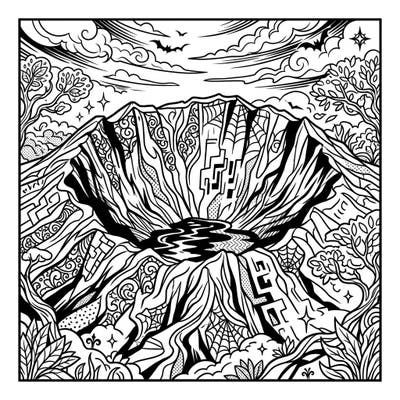 Dive into the dramatic depths of this Pop Art Gothic caldera. This intricate coloring page combines bold graphic elements with a mysterious, ornate aesthetic, offering a captivating challenge for artists of all levels.