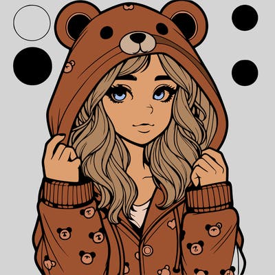 realistic girl in a animal pjs hoodie