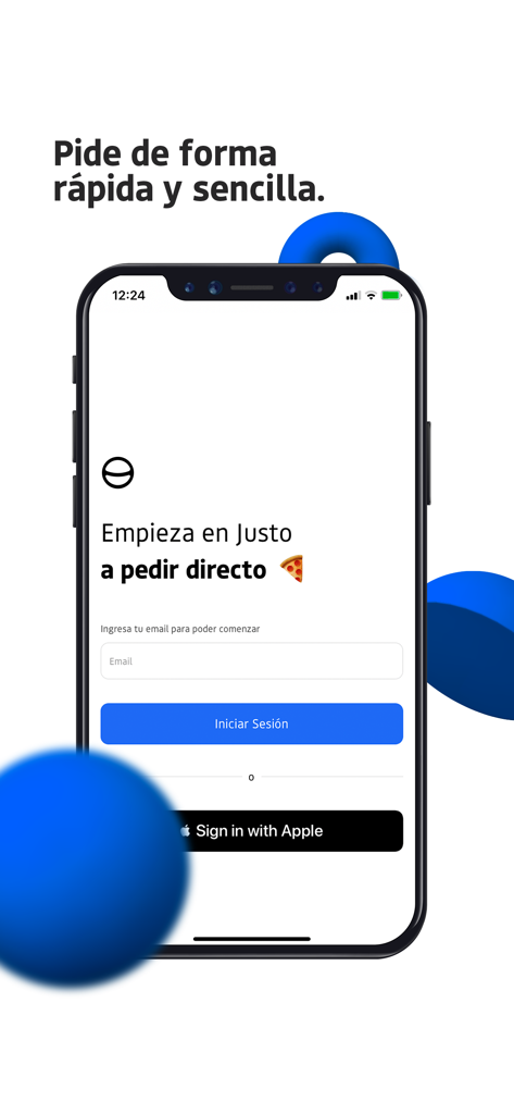 Login screen of the Justo app for direct food ordering