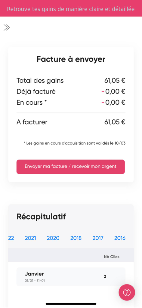 Influence4You mobile app dashboard showing influencer earnings and invoice management