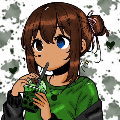 manga character drinking boba