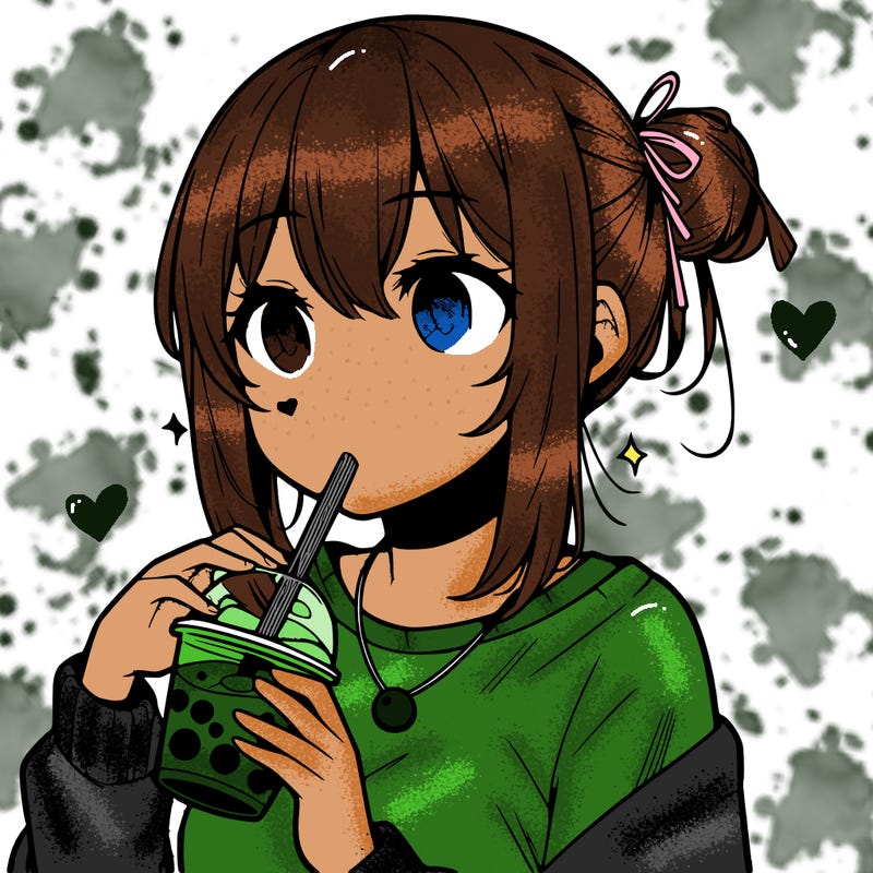 manga character drinking boba