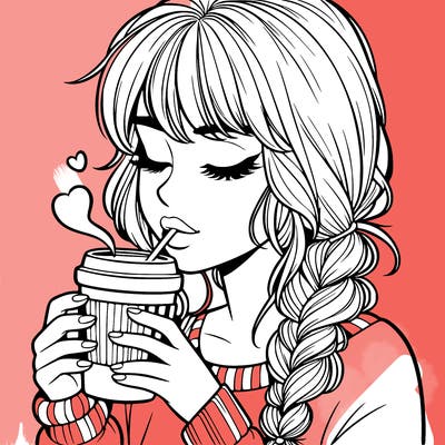 realistic girl drinking coffee