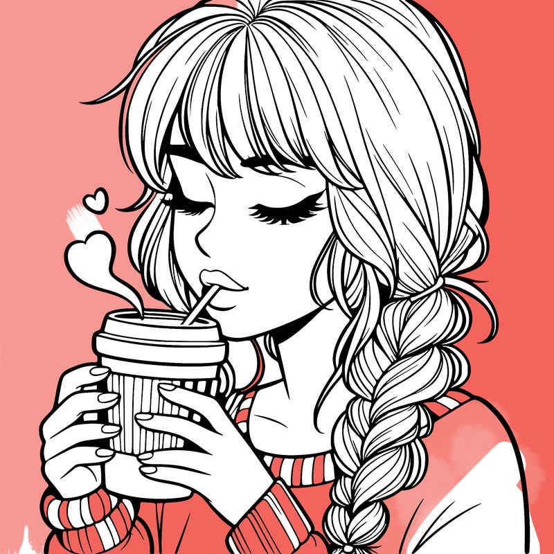 realistic girl drinking coffee